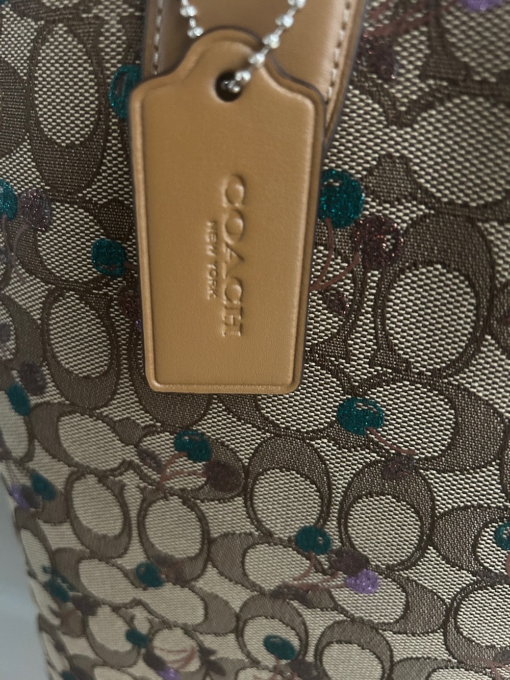 Coach Tote F30604 Signature Canvas purple & teal Cherries Rainbow Glitter straps - Picture 2 of 8